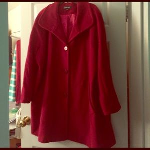 Ellen Tracy Plus Size Red Wool/Angora Peacoat